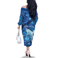 Personalised Northern Mariana Islands Family Matching Off The Shoulder Long Sleeve Dress and Hawaiian Shirt Galaxy Polynesian Shark Tattoo - Polynesian Pride