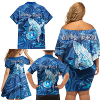 Personalised Northern Mariana Islands Family Matching Off Shoulder Short Dress and Hawaiian Shirt Galaxy Polynesian Shark Tattoo - Polynesian Pride
