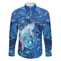 Personalised Northern Mariana Islands Family Matching Puletasi and Hawaiian Shirt Galaxy Polynesian Shark Tattoo - Polynesian Pride