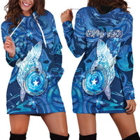 Personalised Northern Mariana Islands Hoodie Dress Galaxy Polynesian Shark Tattoo - Polynesian Pride