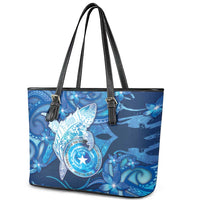 Northern Mariana Islands Leather Tote Bag Galaxy Polynesian Shark Tattoo - Polynesian Pride