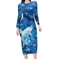 Personalised Northern Mariana Islands Long Sleeve Bodycon Dress Galaxy Polynesian Shark Tattoo - Polynesian Pride