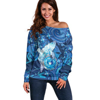 Personalised Northern Mariana Islands Off Shoulder Sweater Galaxy Polynesian Shark Tattoo - Polynesian Pride