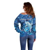 Personalised Northern Mariana Islands Off Shoulder Sweater Galaxy Polynesian Shark Tattoo - Polynesian Pride