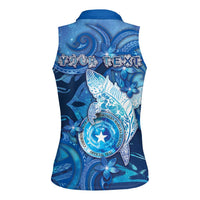 Personalised Northern Mariana Islands Women Sleeveless Polo Shirt Galaxy Polynesian Shark Tattoo - Polynesian Pride