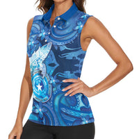 Personalised Northern Mariana Islands Women Sleeveless Polo Shirt Galaxy Polynesian Shark Tattoo - Polynesian Pride