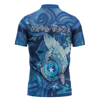 Personalised Northern Mariana Islands Zipper Polo Shirt Galaxy Polynesian Shark Tattoo - Polynesian Pride