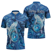 Personalised Northern Mariana Islands Zipper Polo Shirt Galaxy Polynesian Shark Tattoo - Polynesian Pride