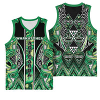 Aotearoa Whakatohea Basketball Jersey Maori Tribal Green Abalone Paua Shell Pattern DT05 - Polynesian Pride
