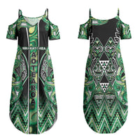 Aotearoa Whakatohea Family Matching Summer Maxi Dress and Hawaiian Shirt Maori Tribal Green Abalone Paua Shell Pattern DT05 Mom's Dress Green - Polynesian Pride
