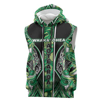Aotearoa Whakatohea Sleeveless Hoodie Maori Tribal Green Abalone Paua Shell Pattern DT05 Green - Polynesian Pride