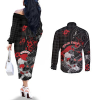 Personalised Hawaiian And Japanese Couples Matching Off The Shoulder Long Sleeve Dress and Long Sleeve Button Shirt Aloha Koi Fish Palaka Patterns DT05 - Polynesian Pride