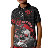 Personalised Hawaiian And Japanese Kid Polo Shirt Aloha Koi Fish Palaka Patterns DT05 Kid Black - Polynesian Pride