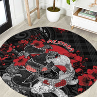 Hawaiian And Japanese Round Carpet Aloha Koi Fish Palaka Patterns - Polynesian Pride