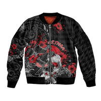 Personalised Hawaiian And Japanese Sleeve Zip Bomber Jacket Aloha Koi Fish Palaka Patterns DT05 Unisex Black - Polynesian Pride