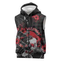 Personalised Hawaiian And Japanese Sleeveless Zip Hoodie Aloha Koi Fish Palaka Patterns DT05 Black - Polynesian Pride
