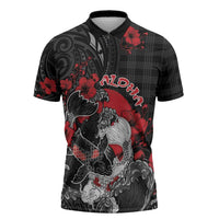 Personalised Hawaiian And Japanese Zipper Polo Shirt Aloha Koi Fish Palaka Patterns DT05 Black - Polynesian Pride