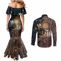 Hawaii Makahiki Couples Matching Mermaid Dress and Long Sleeve Button Shirt Polynesian Sky And Earth DT05 - Polynesian Pride