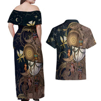 Hawaii Makahiki Couples Matching Off Shoulder Maxi Dress and Hawaiian Shirt Polynesian Sky And Earth DT05 - Polynesian Pride