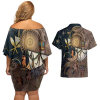 Hawaii Makahiki Couples Matching Off Shoulder Short Dress and Hawaiian Shirt Polynesian Sky And Earth DT05 - Polynesian Pride