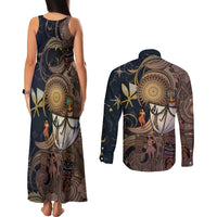 Hawaii Makahiki Couples Matching Tank Maxi Dress and Long Sleeve Button Shirt Polynesian Sky And Earth DT05 - Polynesian Pride