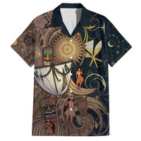 Hawaii Makahiki Family Matching Tank Maxi Dress and Hawaiian Shirt Polynesian Sky And Earth DT05 Dad's Shirt - Short Sleeve Gold - Polynesian Pride