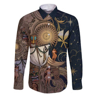 Hawaii Makahiki Family Matching Tank Maxi Dress and Hawaiian Shirt Polynesian Sky And Earth DT05 Dad's Shirt - Long Sleeve Gold - Polynesian Pride