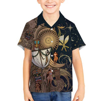 Hawaii Makahiki Family Matching Tank Maxi Dress and Hawaiian Shirt Polynesian Sky And Earth DT05 Son's Shirt Gold - Polynesian Pride