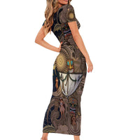 Hawaii Makahiki Short Sleeve Bodycon Dress Polynesian Sky And Earth DT05 - Polynesian Pride