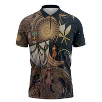 Hawaii Makahiki Zipper Polo Shirt Polynesian Sky And Earth DT05 Gold - Polynesian Pride