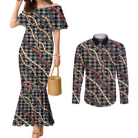 Hawaii Palaka Niihau Shell Lei Couples Matching Mermaid Dress and Long Sleeve Button Shirt Tropical Island Plaid Patterns DT05 Black - Polynesian Pride