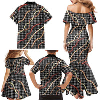 Hawaii Palaka Niihau Shell Lei Family Matching Mermaid Dress and Hawaiian Shirt Tropical Island Plaid Patterns