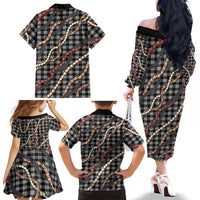Hawaii Palaka Niihau Shell Lei Family Matching Off The Shoulder Long Sleeve Dress and Hawaiian Shirt Tropical Island Plaid Patterns