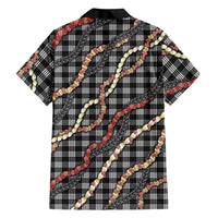Hawaii Palaka Niihau Shell Lei Family Matching Off The Shoulder Long Sleeve Dress and Hawaiian Shirt Tropical Island Plaid Patterns