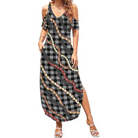 Hawaii Palaka Niihau Shell Lei Family Matching Summer Maxi Dress and Hawaiian Shirt Tropical Island Plaid Patterns