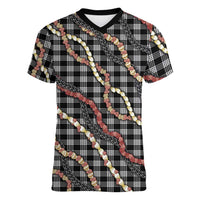 Hawaii Palaka Niihau Shell Lei Women V-Neck T-Shirt Tropical Island Plaid Patterns