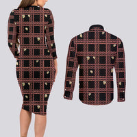 Hawaii Palaka Kahelelani Shell Lei Costume Couples Matching Long Sleeve Bodycon Dress and Long Sleeve Button Shirt Plaid Patterns DT05 - Polynesian Pride