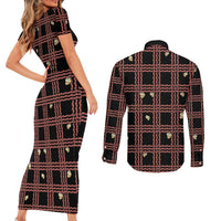 Hawaii Palaka Kahelelani Shell Lei Costume Couples Matching Short Sleeve Bodycon Dress and Long Sleeve Button Shirt Plaid Patterns DT05 - Polynesian Pride