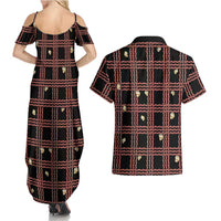 Hawaii Palaka Kahelelani Shell Lei Costume Couples Matching Summer Maxi Dress and Hawaiian Shirt Plaid Patterns