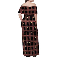 Hawaii Palaka Kahelelani Shell Lei Costume Family Matching Off Shoulder Maxi Dress and Hawaiian Shirt Plaid Patterns