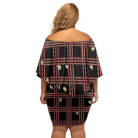 Hawaii Palaka Kahelelani Shell Lei Costume Family Matching Off Shoulder Short Dress and Hawaiian Shirt Plaid Patterns