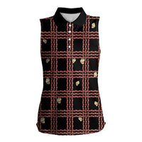 Hawaii Palaka Kahelelani Shell Lei Costume Women Sleeveless Polo Shirt Plaid Patterns