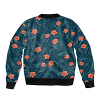 Hawaii Monstera Bomber Jacket Hibiscus Flowers Simple Style - Polynesian Pride