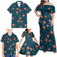 Hawaii Monstera Family Matching Off Shoulder Maxi Dress and Hawaiian Shirt Hibiscus Flowers Simple Style - Polynesian Pride