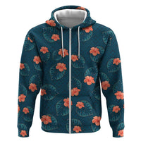 Hawaii Monstera Hoodie Hibiscus Flowers Simple Style - Polynesian Pride