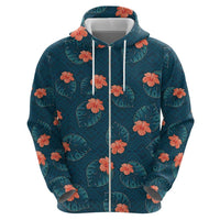 Hawaii Monstera Hoodie Hibiscus Flowers Simple Style - Polynesian Pride