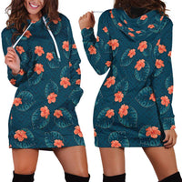 Hawaii Monstera Hoodie Dress Hibiscus Flowers Simple Style - Polynesian Pride