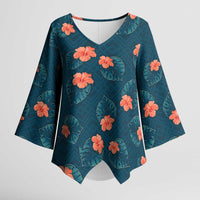 Hawaii Monstera Kimono Sleeve Blouse Hibiscus Flowers Simple Style - Polynesian Pride