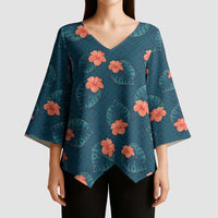 Hawaii Monstera Kimono Sleeve Blouse Hibiscus Flowers Simple Style - Polynesian Pride