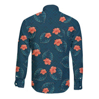 Hawaii Monstera Long Sleeve Button Shirt Hibiscus Flowers Simple Style DT05 - Polynesian Pride